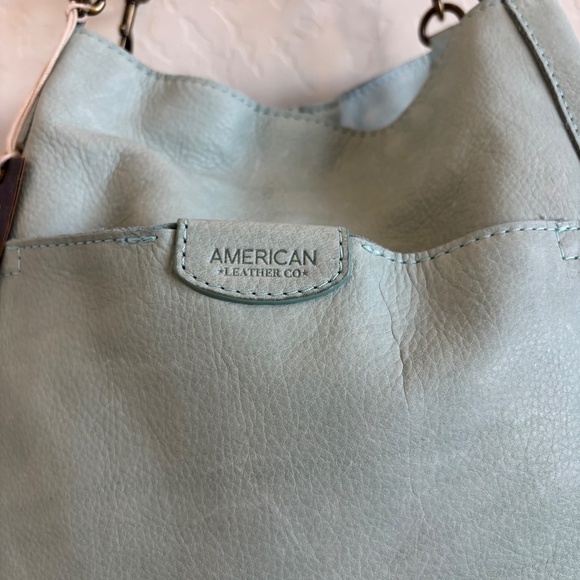 NWT American Leather Co.  genuine leather hobo bag in a light blue/mint color, - Picture 14 of 16